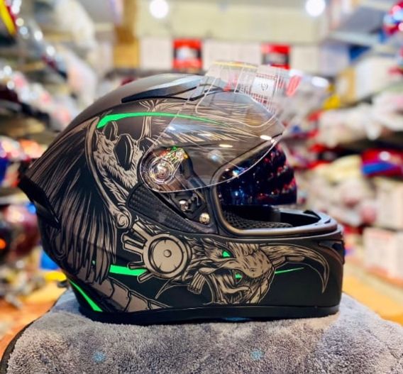 JIEKAI JK-316 MATT GRAY WITH BLACK GREEN HELMET FULL FACE DOT CERTIFIED